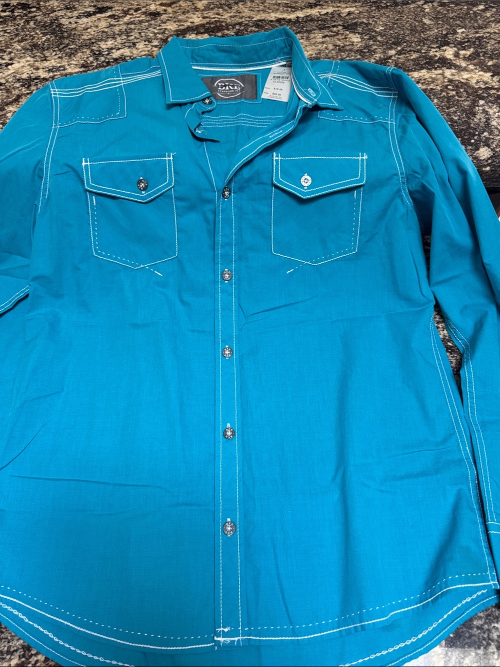 BKE Turquoise Button-Front Shirt with Contrast Stitching